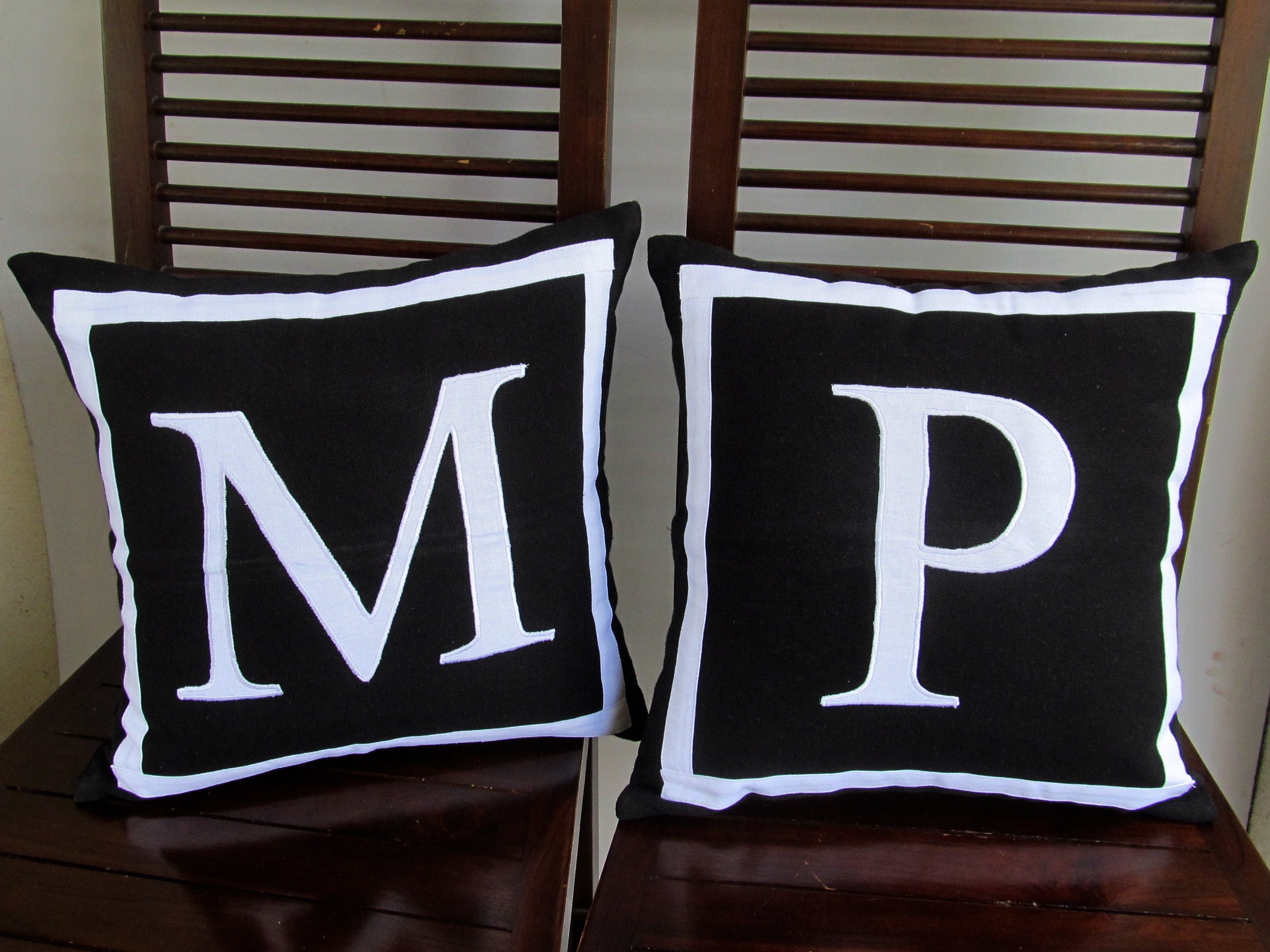Black and white initial pillow cover monogrammed pillow Etsy