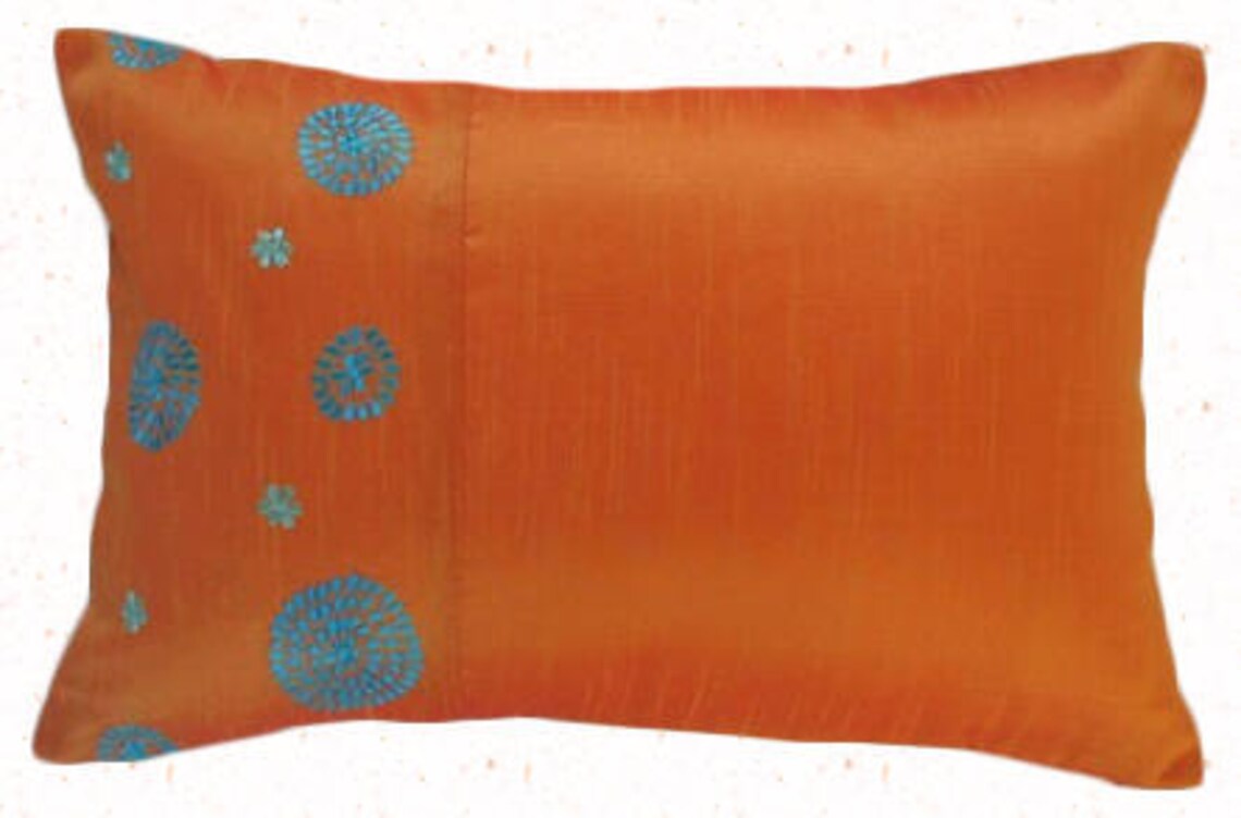 Orange and blue oblong cushion cover with retro circle Etsy