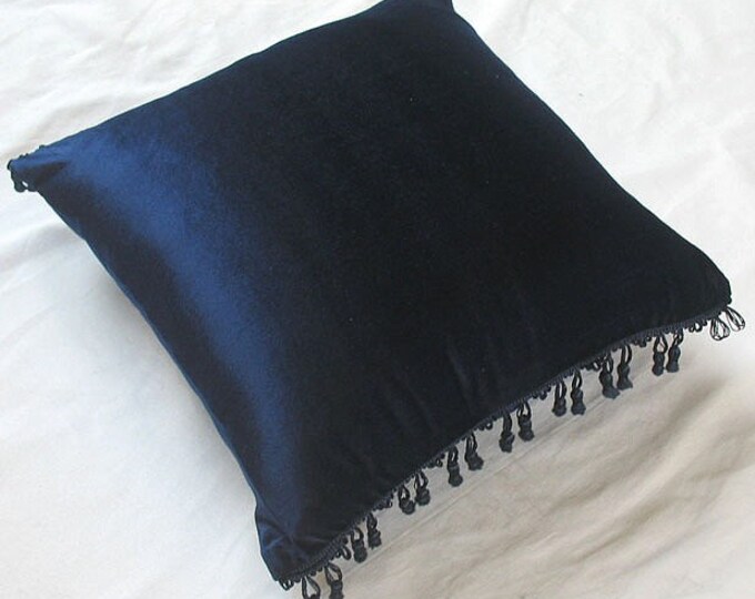 Navy Velvet Throw Pillow With Tassel Detailing 16 Inch Decorative