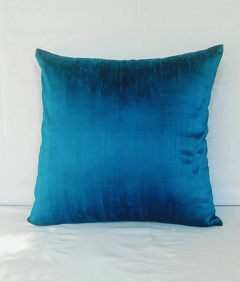 Teal blue dupioni silk throw pillow. decorative silk cushion Etsy