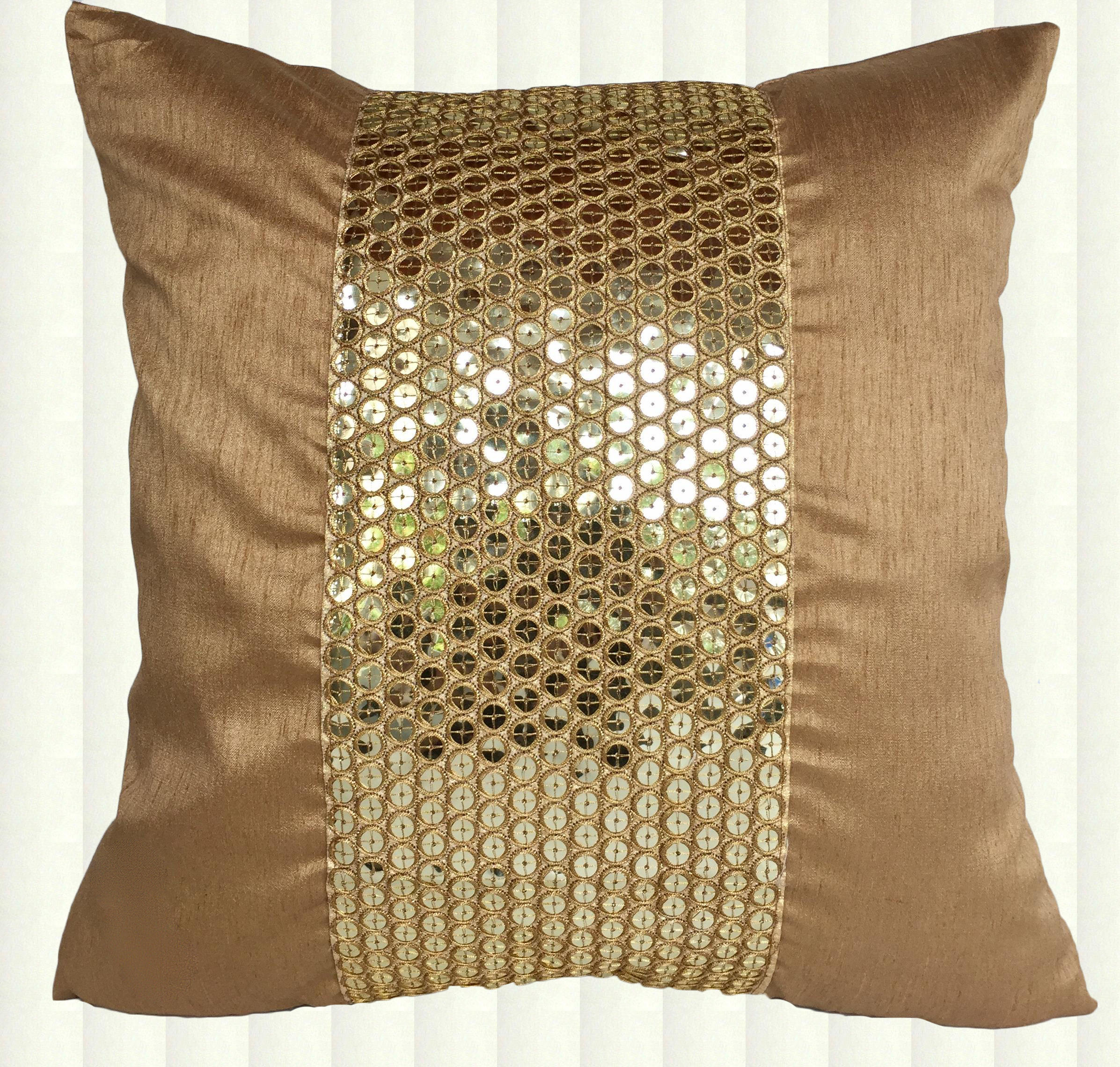 gold silk cushion cover . Bronze gold decorative sequin Etsy