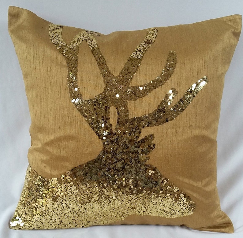 Sequin Deer Pillow Antler Pillow Reindeer Pillow Deer Head Etsy