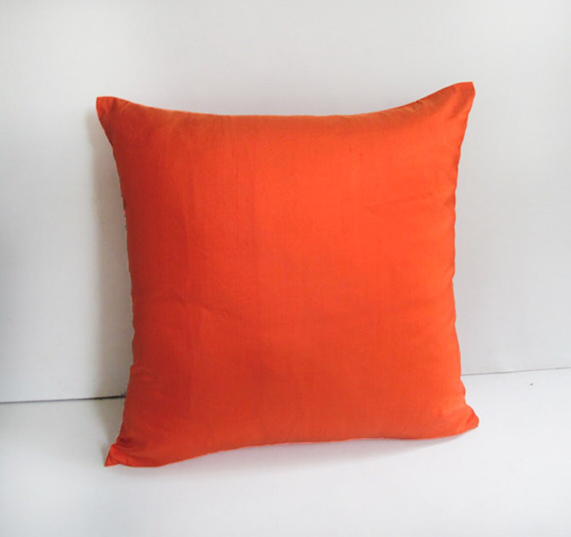 Bright orange pillow cover. Decorative silk pillow. Deep Etsy