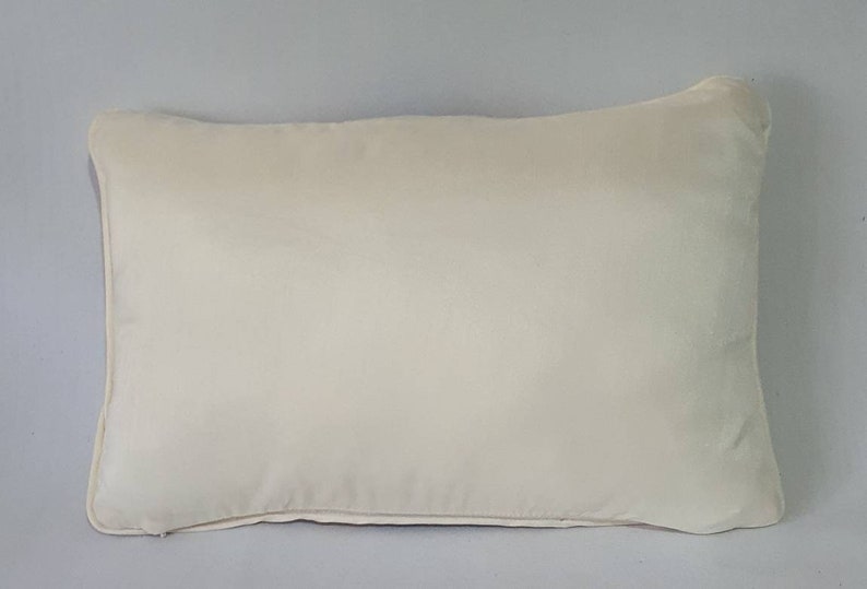 off white lumbar pillow with brown and mustard panels, silk colour block pillow cover cream oblong cushion. Custom made.12x16 to12 x24 inch image 9