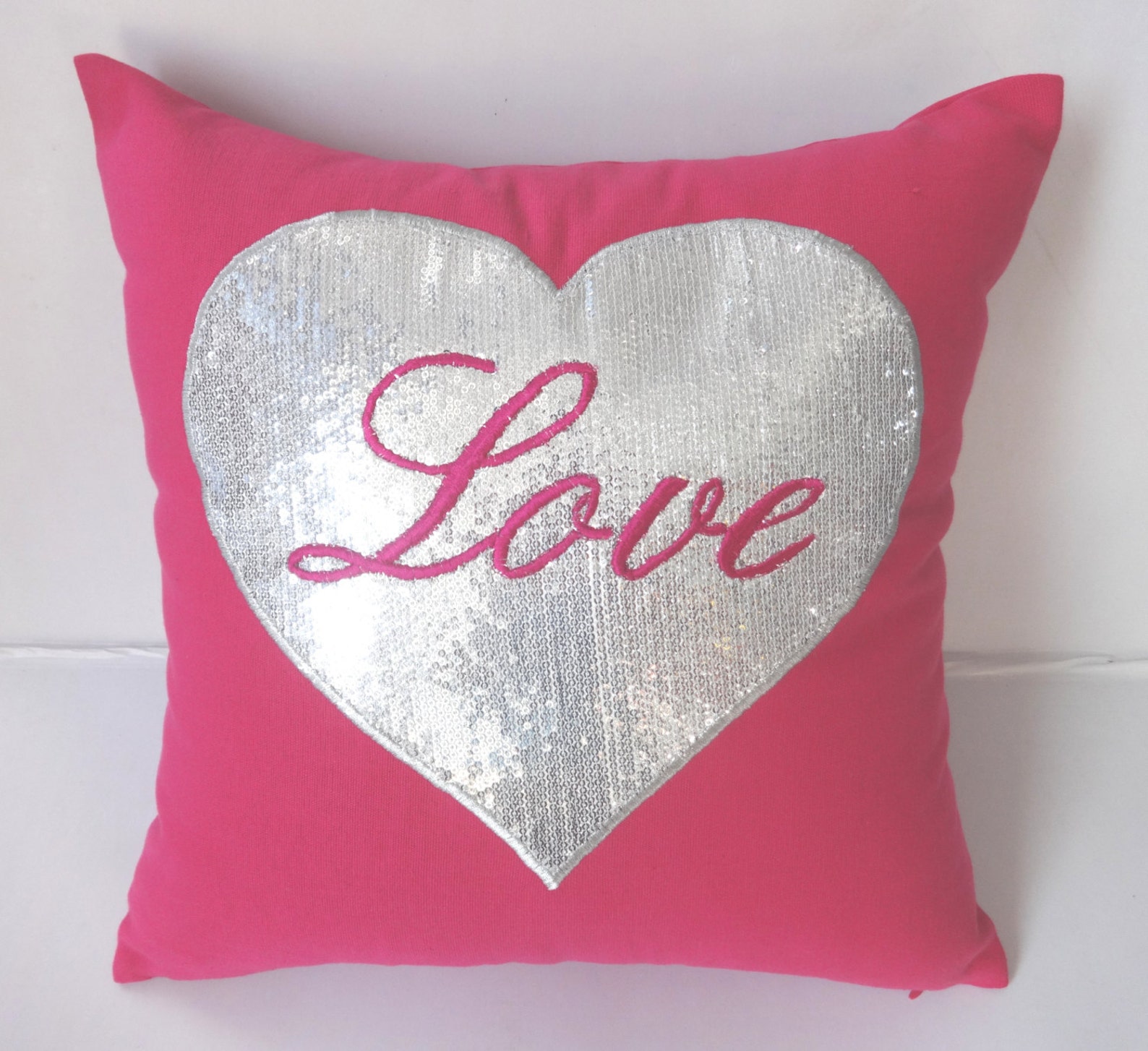 Love pillow Hot Pink pillow with Silver sequin heart Etsy