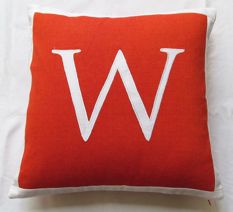 Dark Orange and White Initial Pillow Decorative Monogram Etsy