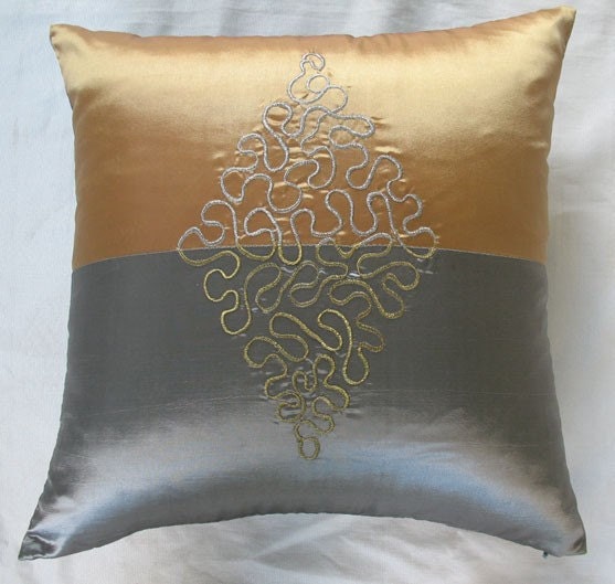 Silver and Gold Decorative Throw Pillow With Motif Metallic Etsy