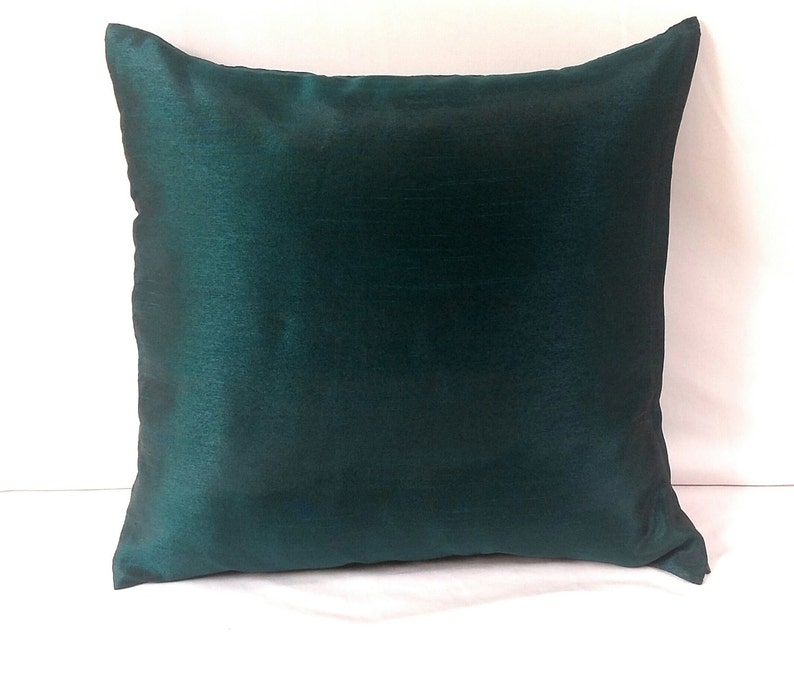 jungle green silk cushion cover. Decorative forast green pillow cover. Bottle green art silk 18inch.on offer. 2 in stock, ready to ship image 1