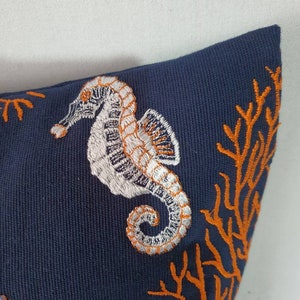 Beach pillow cover Navy blue coastal pillows, decorative sea pillows, nautical pillow case,oblong beach pillow. Custom made. image 5