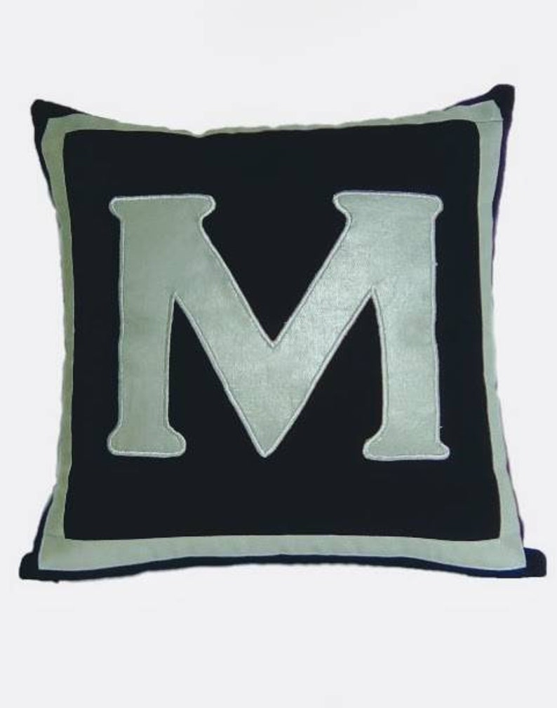 Midnight Blue Monogram Pillow With White Initial. Decorative Etsy
