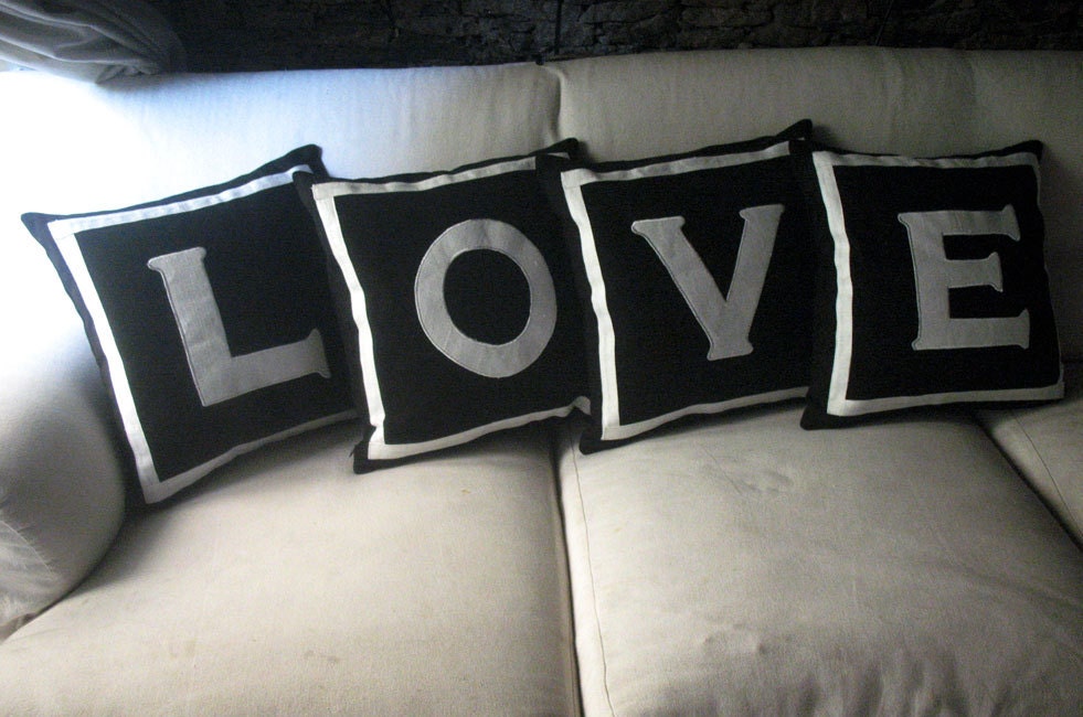 ON SALE Love Pillows Set of 4 black and white pillow covers Etsy