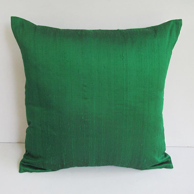 Forest green dupioni silk throw pillow. Decorative emerald
