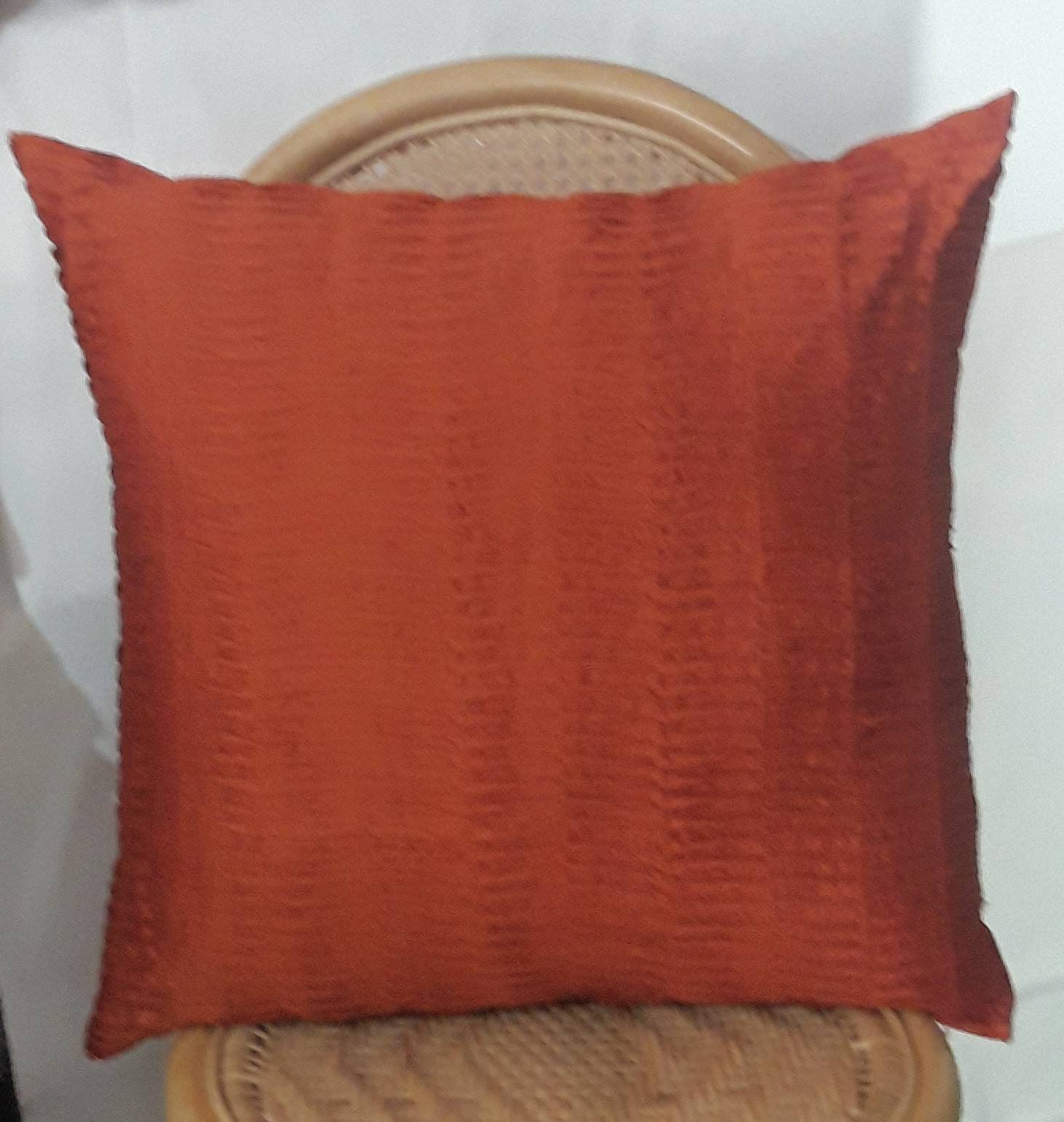 Burnt orange silk pillow. Orange pleated cushion cover. Etsy