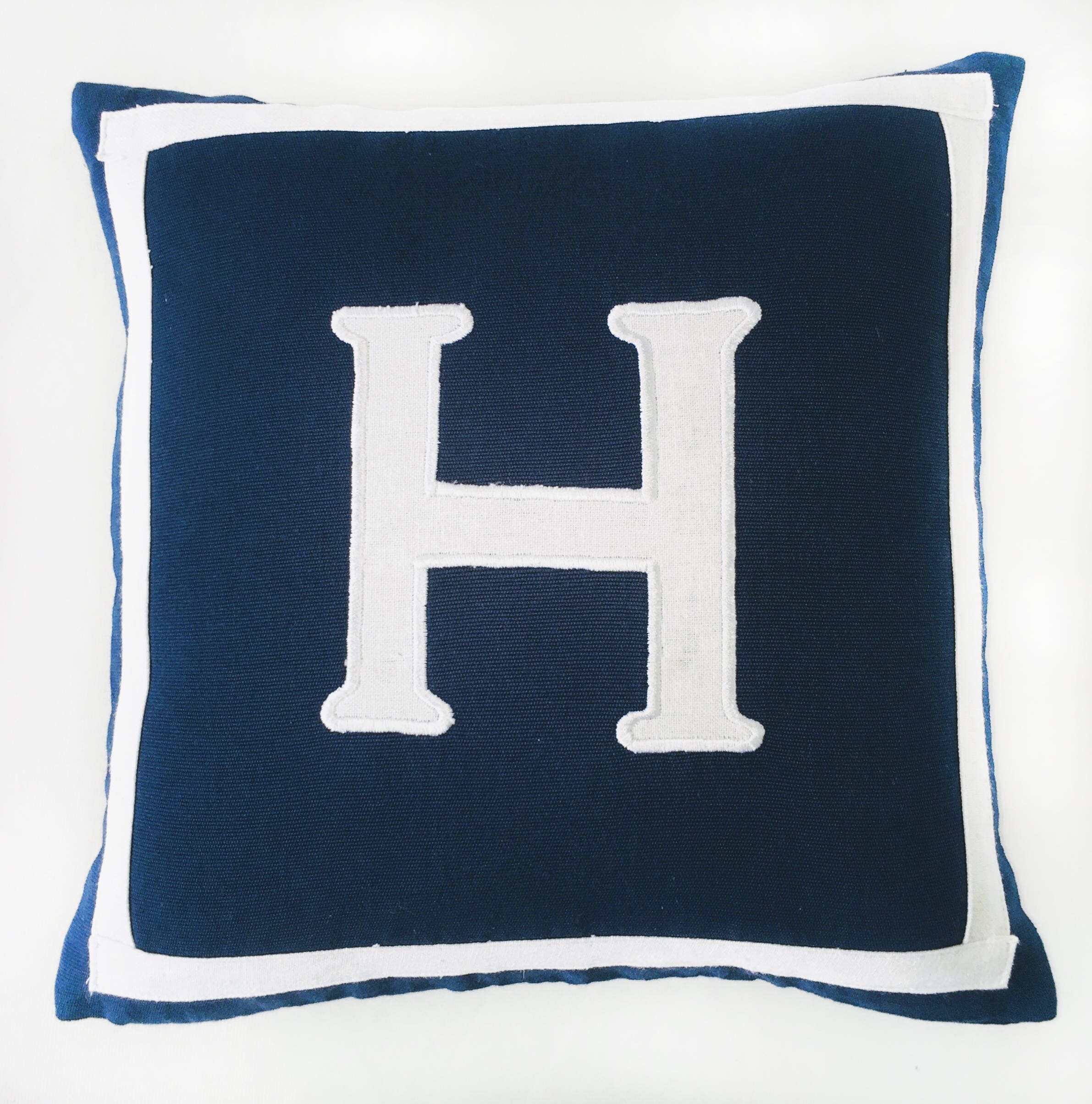 Navy blue monogram pillow Blue and white letter pillow Nevy Etsy