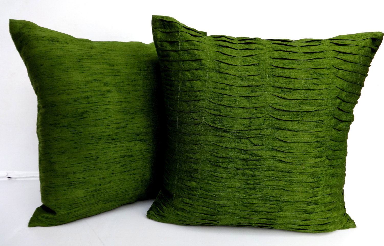 Olive Green Pleated Pillow 16 Inches Art Silk Decorative Etsy