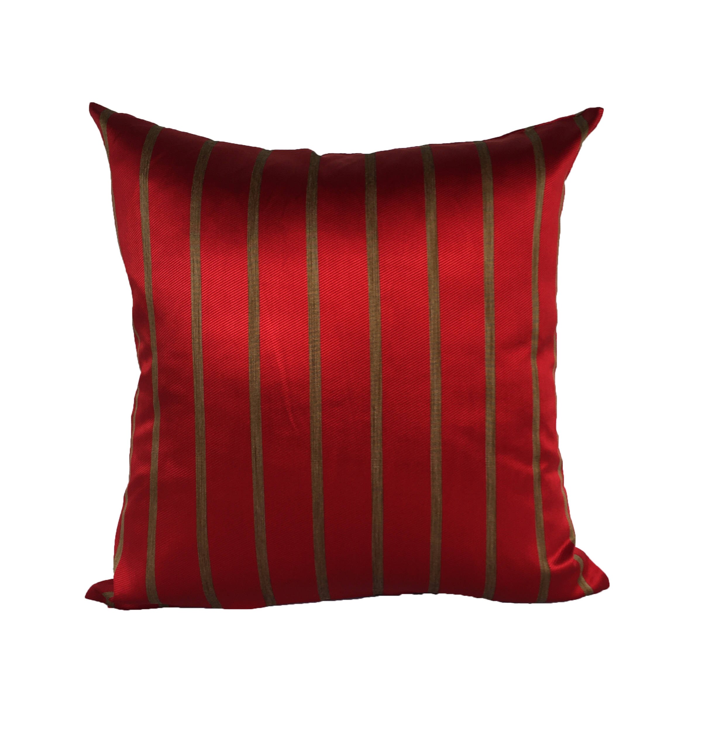 On SALE. Red cushion cover. Red and gold strip pillow. Etsy