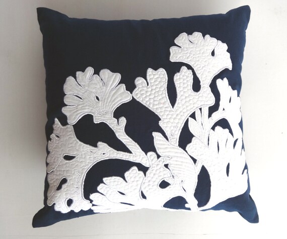 Navy Blue Coral Reef Pillow Cover Beach Pillow Nautical Etsy