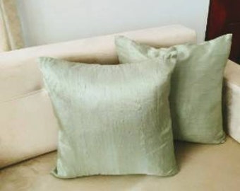 Powder Green dupioni silk pillow covers. Deceretive  throw pillows,  pastel  green luxury silk cushion cover. 16 and 18 inches