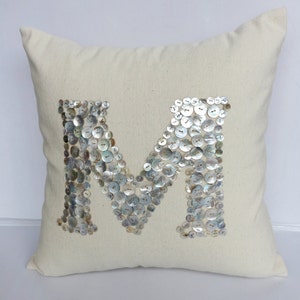 Pearl Button monogrammed cream pillow 18 inches choose your own colors Custom Made image 4