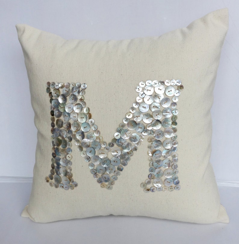 Pearl Button monogrammed cream pillow 18 inches choose your own colors Custom Made image 4