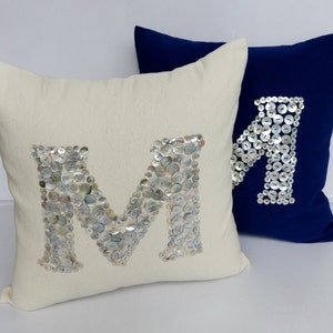 Pearl Button monogrammed cream pillow 18 inches choose your own colors Custom Made image 2