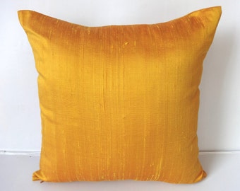 Merry gold dupioni silk pillow. Golden yellow cushion cover Decorative throw pillow cover, deep  yellow Luxury pillow cover. 20% discount