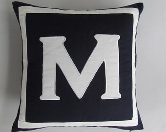 Mid night blue monogrammed pillow . Pasanaliaiz monogram.  Midnight blue monogram. Custom  made. Choce of your letter.  22inch.