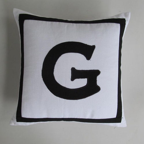 Black and White Pillow Square Initial Throw Pillow Monogram Etsy
