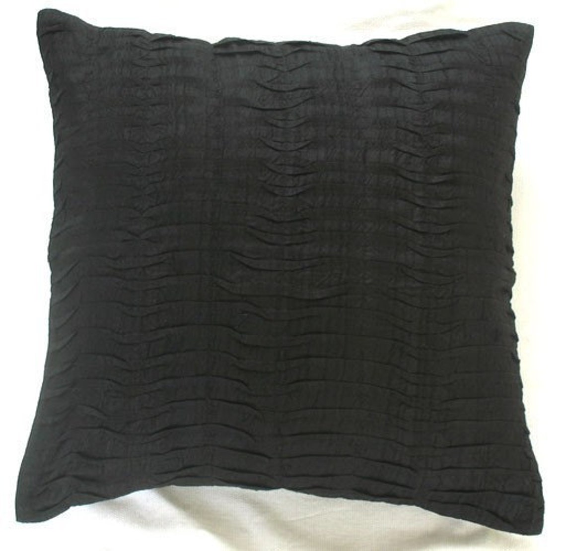 Black silk pleated throw pillow cover . Black decorative Etsy