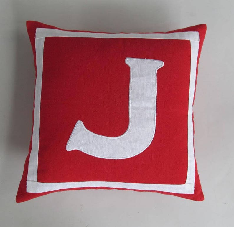 Red Monogram Pillow Monogrammed Pillow Red and White Initial Etsy
