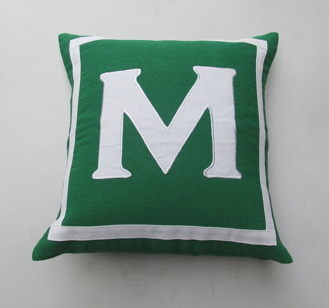 Monogrammed Pillow Custom Made 18 X 18 Inch Green and White or Etsy