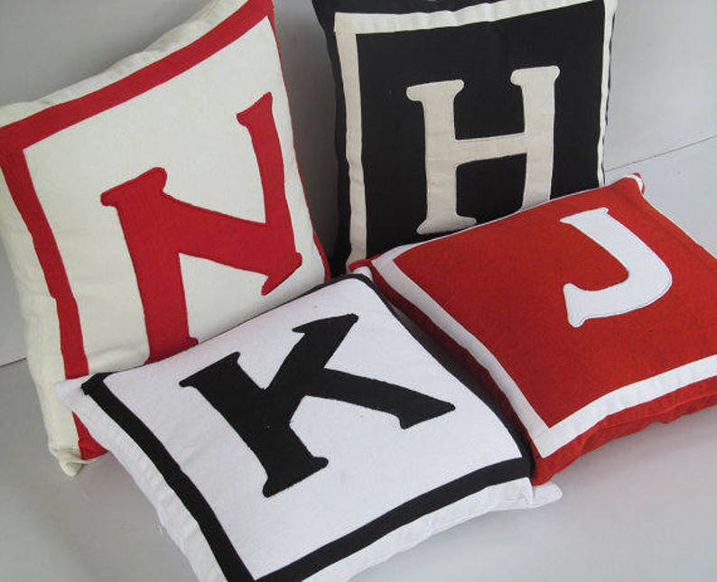 Red Monogram Pillow Monogrammed Pillow Red and White Initial Etsy