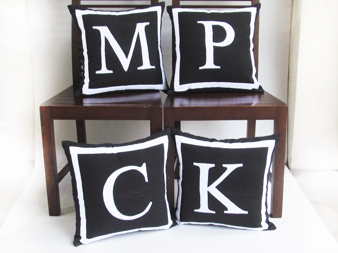 Black and White Initial Pillow Cover Monogrammed Pillow, Monogram Gift