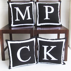 black and white initial pillow cover monogrammed pillow, monogram gift, letter pillow cover. Custom made.
