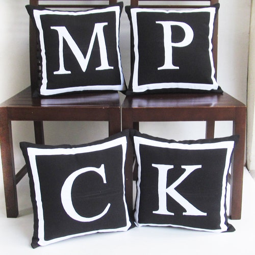 Black and White Pillow Square Initial Throw Pillow Monogram Etsy