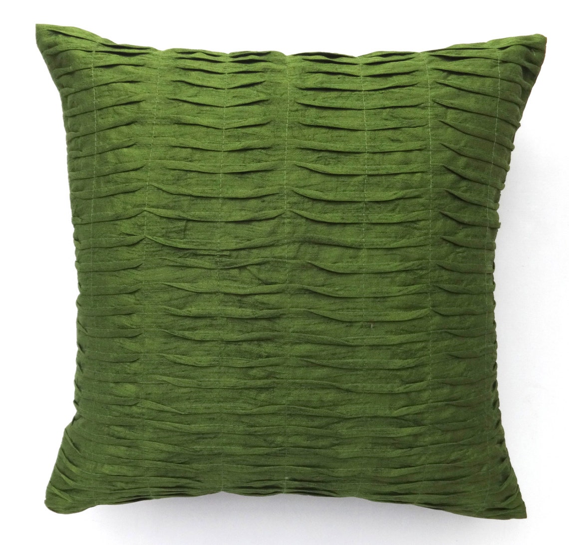 Olive Green Pleated Pillow 16 Inches Art Silk Decorative Etsy