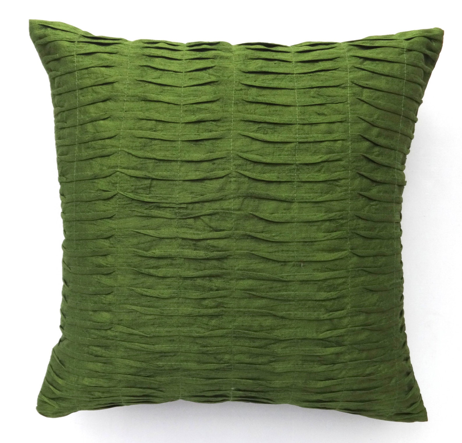 Olive Green Pleated Pillow 16 Inches Art Silk Decorative Etsy