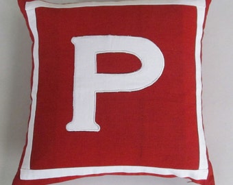 red monogram pillow, monogrammed pillow red and white, initial pillows, personalized pillow cover, custom made