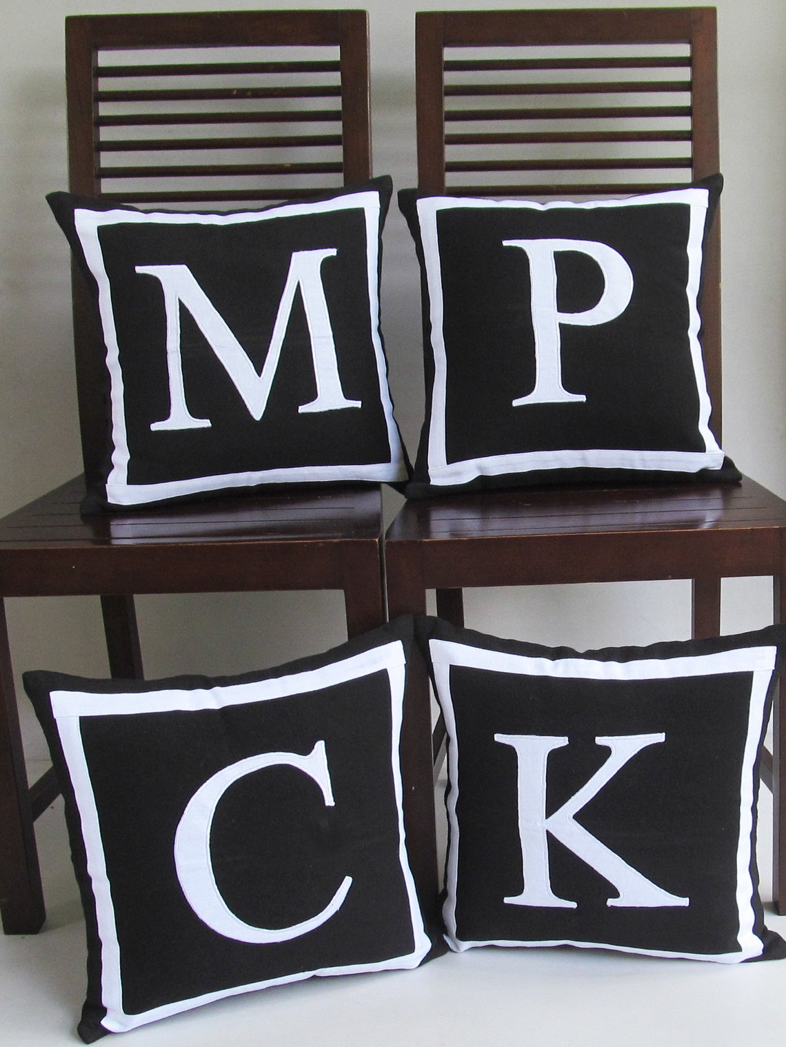 Black and white initial pillow cover monogrammed pillow Etsy