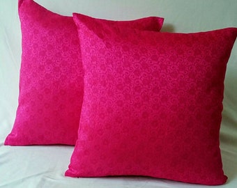 hot pink self colour floral pillow cover, decorative  Fuschia pink cushion cover. Spring decor, Set of 2 on 20% discount. 16 to 20 inches.