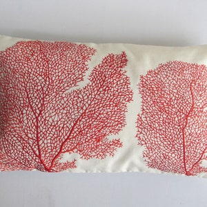 red coral pillow cover. Oblong coastal coral fan cushion cover, Decorate beach decor. custom made.12x16 to 12x22 inches