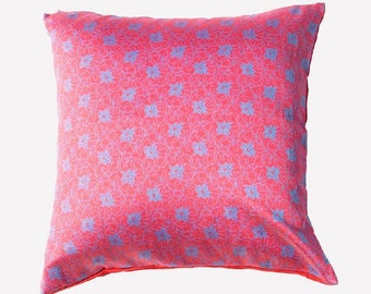 On sale, Cerise pink/blue floral pillow cover, blue/ pink floral cushion cover, luxury silk pillow cover, sprig decor, 16to20 inches 20% off