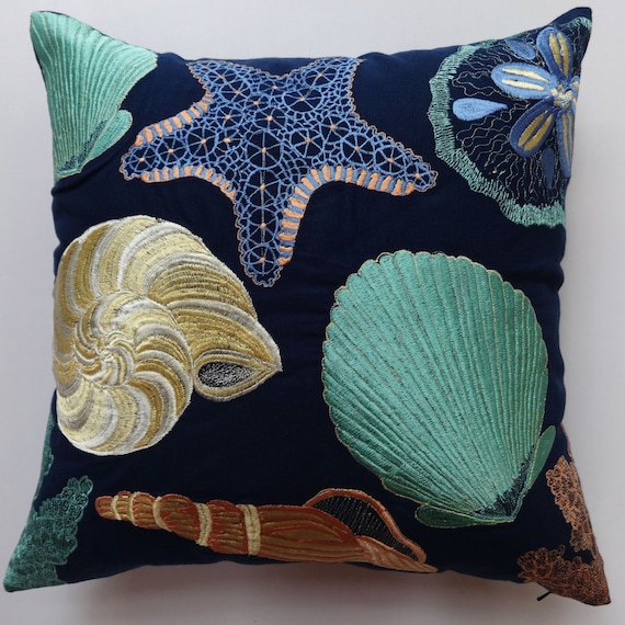 Beach Pillow Sea Life Throw Pillows Navy Blue Sea Themed Pillow