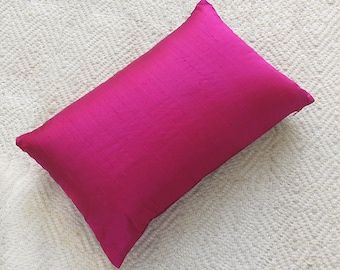 Fuchsia pink silk pillow, dupioni silk decorative pillow cover, Hot pink oblong pillow,  Luxury silk pillow, On 20% discount, 12x16,20 inche