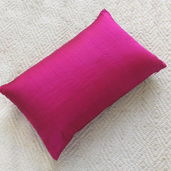 Fuchsia pink silk pillow, dupioni silk decorative pillow cover, Hot pink oblong pillow,  Luxury silk pillow, On 20% discount, 12x16,20 inche