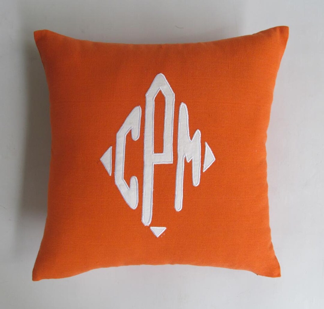 Diamond Monogram Pillow, Monogrammed Pillow, Orange Monogram Pillow