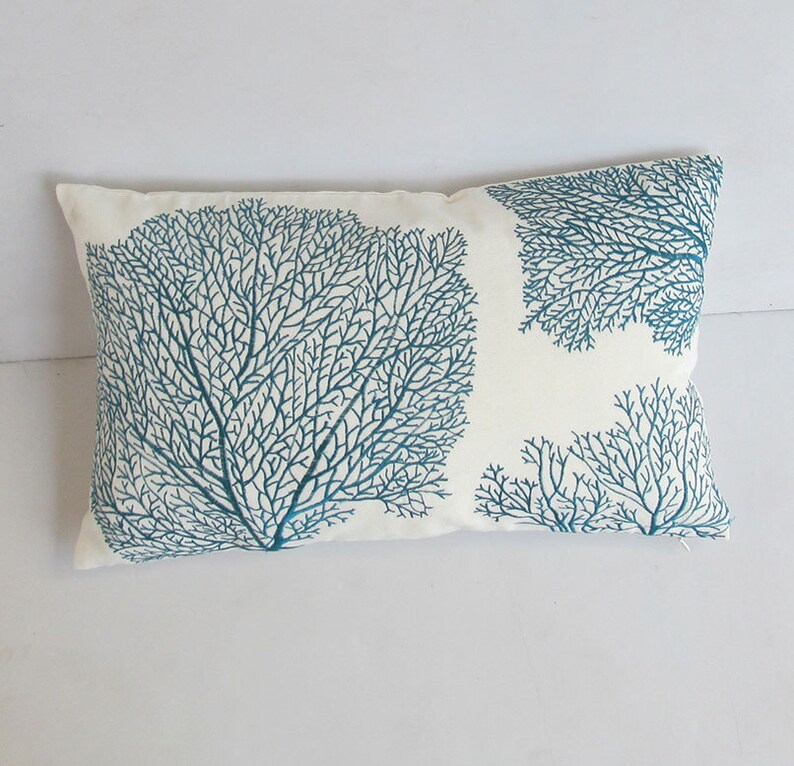 Teal Blue Coral Pillow Cover Coastal Pillow Cover Beach Etsy