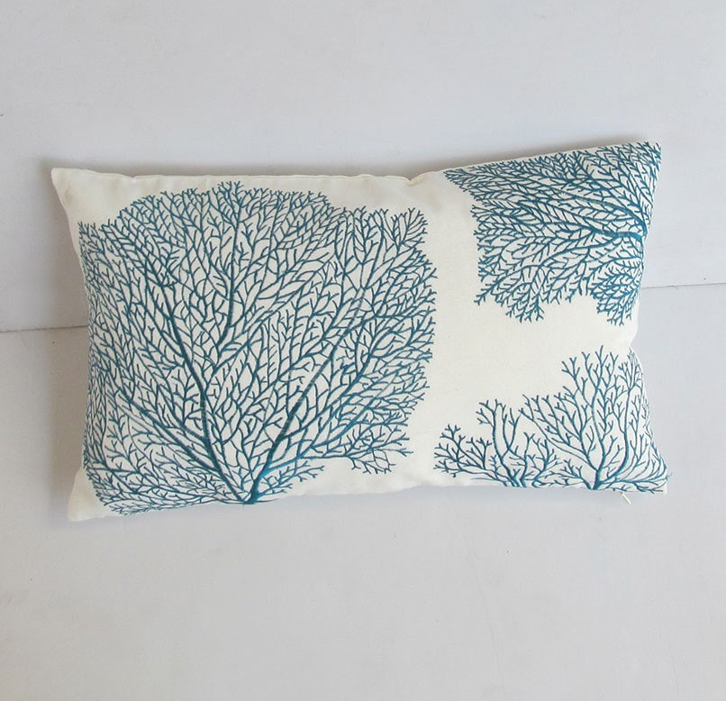 Teal Blue Coral Pillow Cover Coastal Pillow Cover Beach House Decor Lumbar Pillow Nautical Oblong Cushion Cover Custom Made. Etsy