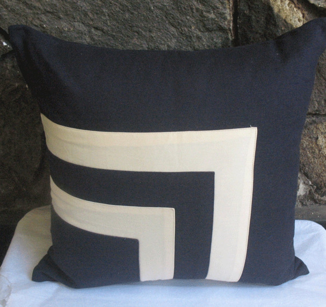 Navy and Cream Throw Pillow Cover With Square Graphic Design Etsy