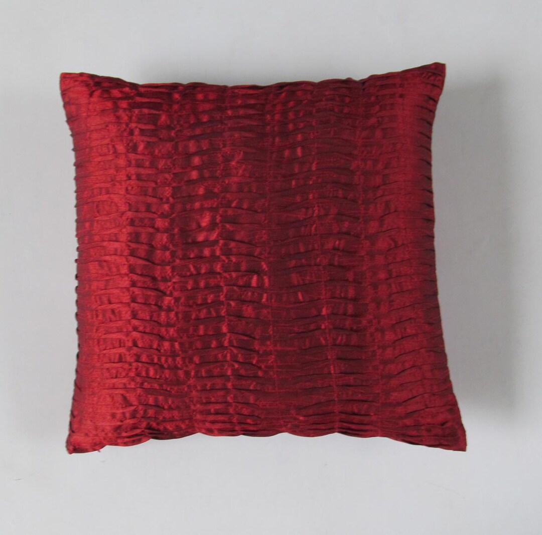 Deep Red Pillow. Marron Pleated Pillow. Decorative Pintuck Cushion